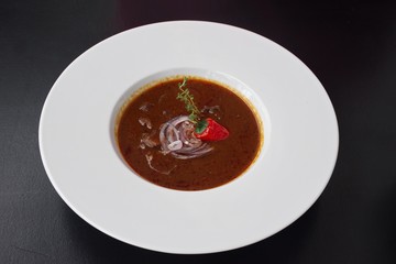 High angle view of stew on black background