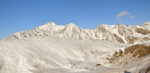 Mountains and ski slopes in ski resort Gitschberg Jochtal, Italy.