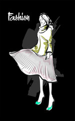 Hand drawn beautiful young woman. Stylish girl. Fashion woman sketch. Fashion model girl.