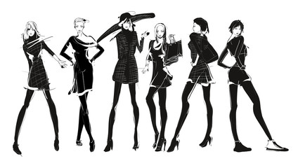 Stylish fashion models. Pretty young girls. Fashion womans Sketch