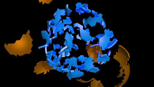 Exploding sphere 3d animation . Isolated with black and white alpha mask 