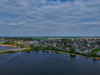 Aerial view of the pond in Nesvizh Park, Minsk Region, Belarus