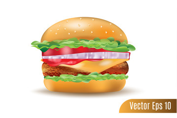 realistic 3d vector of cuisine burger on isolated background
