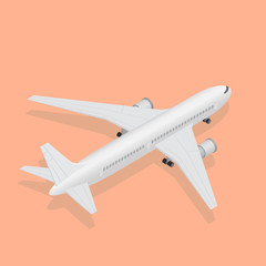 3d isometric plane, high quality transport. Flight of the plane in the sky. Passenger airplane, sunny weather. Color flat icons. Vector illustration