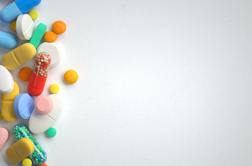 pile of colorful pills,3d rendering,conceptual image.