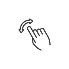 Flick right and down line icon. Hand Click linear style sign for mobile concept and web design. Finger touch gesture outline vector icon. Symbol, logo illustration. Pixel perfect vector graphics