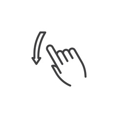 Flick down line icon. Hand Click linear style sign for mobile concept and web design. Finger touch gesture outline vector icon. Symbol, logo illustration. Pixel perfect vector graphics