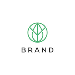 abstract circle leaf line logo design