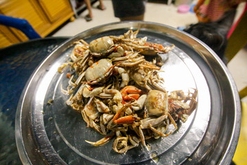 local crab, fried, monosodium glutamate, Ocypode ceratophthalmus at Ranong, Thailand