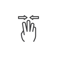 3x pinch line icon. Hand Click linear style sign for mobile concept and web design. Three finger touch gesture outline vector icon. Symbol, logo illustration. Pixel perfect vector graphics