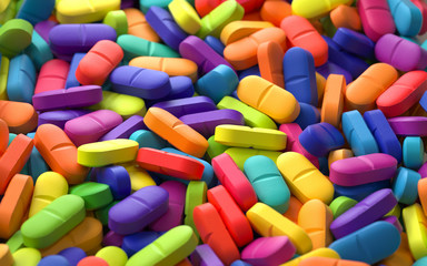 pile of colorful pills,3d rendering,conceptual image.