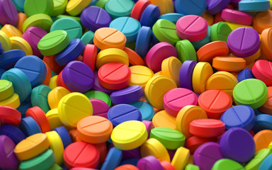 pile of colorful pills,3d rendering,conceptual image.
