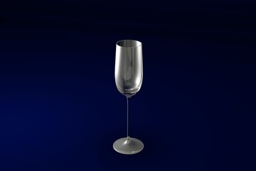 3D illustration of cordial liqueur glass on dark blue design background - drinking glass render
