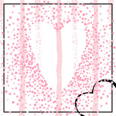 Pink glitter dots confetti on white stripes. Falling sequins with shimmer and sparkles. Template with pink glitter dots for party invitation, banner, greeting card, bridal shower.