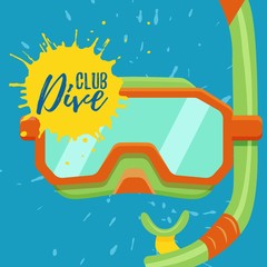 Naklejka premium Snorkeling and diving center vector logo illustration. Colorful scuba sign icon