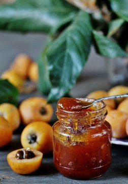  loquat jam. yellow southern fruits grow in the subtropics.  loquat is rich in vitamins