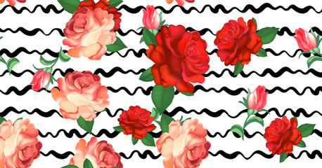 Seamless floral pattern with flowers, watercolor. Vector illustration.