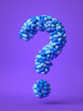 pills as question mark,medical concept. 3d rendering,conceptual image.