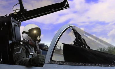 Fighter pilot getting ready to take off © razihusin