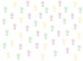 colorful cute background made with pinapples drawn with a continuous line.