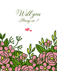 Vector illustration various crowd pink rose flower frame for template will you marry me