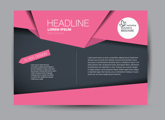 Landscape wide flyer template. Billboard banner abstract background design. Business, education, presentation, advertisement concept. Pink and black color. Vector illustration.