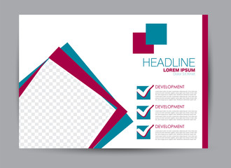Landscape wide flyer template. Billboard banner abstract background design. Business, education, presentation, advertisement concept. Blue and red color. Vector illustration.