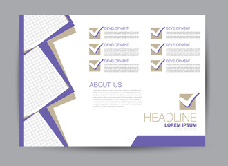 Landscape wide flyer template. Billboard banner abstract background design. Business, education, presentation, advertisement concept. Purple color. Vector illustration.