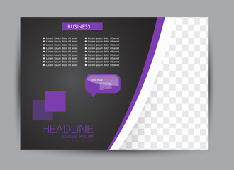 Landscape wide flyer template. Billboard banner abstract background design. Business, education, presentation, advertisement concept. Black and purple color. Vector illustration.