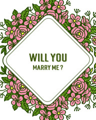 Vector illustration crowd of rose wreath frame beautiful for lettering will you marry me