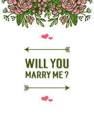 Vector illustration crowd of rose wreath frame beautiful for lettering will you marry me