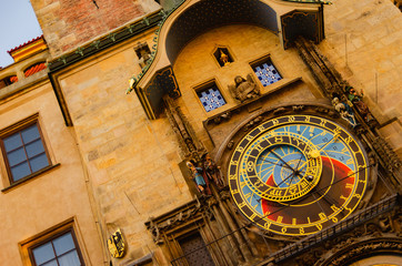 Fototapeta na wymiar Historic landmark Astronomical Clock on the tower in Prague. Tourist popular place in the Czech Republic