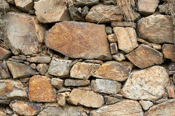 The texture of the stone. Natural mountain stone in the forest. Moss-covered stones in the forest. Granite stones close up.