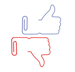 hand lifts thumb up. hand down thumb. in the form of a paper clip. vector illustration