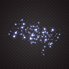 Dust white. White sparks and golden stars shine with special light. Vector sparkles on a transparent background. Christmas abstract pattern. Sparkling magical dust particles.