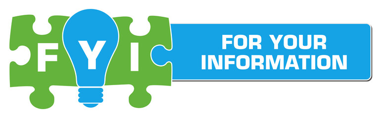 FYI - For Your Information Green Blue Bulb Puzzle Horizontal 