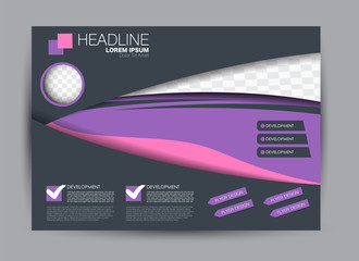 Landscape wide flyer template. Billboard banner abstract background design. Business, education, presentation, advertisement concept. Pink and purple color. Vector illustration.
