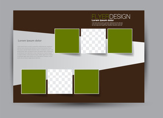 Fototapeta premium Landscape wide flyer template. Billboard banner abstract background design. Business, education, presentation, advertisement concept. Brown and green color. Vector illustration.