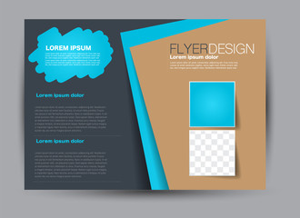Landscape wide flyer template. Billboard banner abstract background design. Business, education, presentation, advertisement concept. Blue and grey color. Vector illustration.