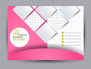 Fototapeta premium Landscape wide flyer template. Billboard banner abstract background design. Business, education, presentation, advertisement concept. Pink and green color. Vector illustration.