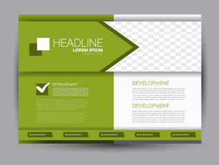 Landscape wide flyer template. Billboard banner abstract background design. Business, education, presentation, advertisement concept. Green color. Vector illustration.