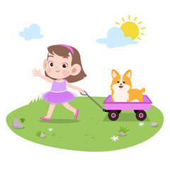 Obraz na płótnie Canvas kid play with dog vector illustration