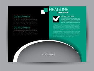 Landscape wide flyer template. Billboard banner abstract background design. Business, education, presentation, advertisement concept. Black and green color. Vector illustration.