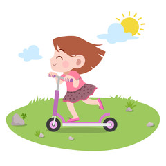 Obraz na płótnie Canvas kid play ride scooter vector illustration isolated
