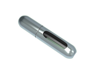 Perfume atomizers template realistic spray case for fragrance isolated on white background. 3d illustartion