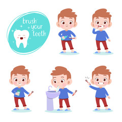 kid brushing teeth vector illustration isolated