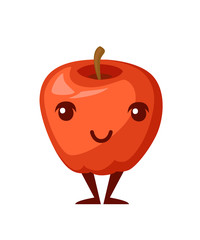 Red apple mascot. Cartoon character design. Sweet juicy fruit. Flat vector illustration isolated on white background