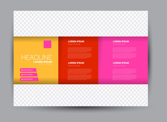 Fototapeta premium Landscape wide flyer template. Billboard banner abstract background design. Business, education, presentation, advertisement concept. Yellow, red, and pink color. Vector illustration.