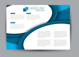 Landscape wide flyer template. Billboard banner abstract background design. Business, education, presentation, advertisement concept. Blue color. Vector illustration.