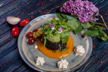  beautiful and bright, unusual dish, author's performance, for design in culinary projects